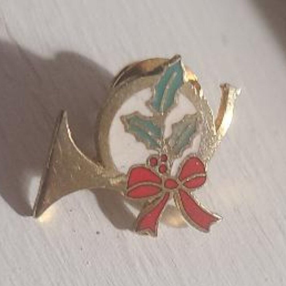 Hallmark Cards Vintage Holiday French Horn Lapel Pin Tie Tack
